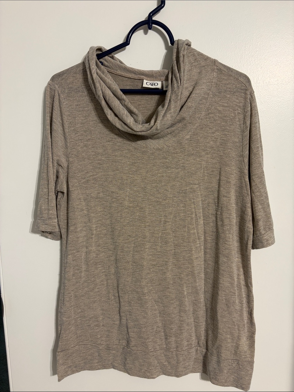 Cato Neutral Taupe Cowl Neck Short-Sleeve Sweater